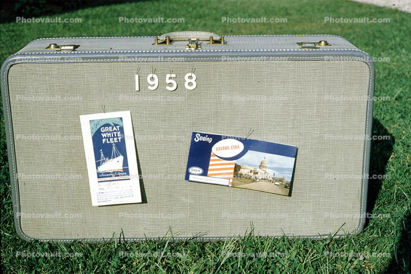 baggage, luggage, travel tickets, 1958, 1950s