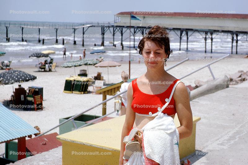 beach, sand, pier, water, 1963, 1960s