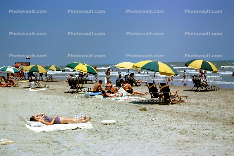 Beach, Sand, Ocean, parasol, umbrellas, 1963, 1960s