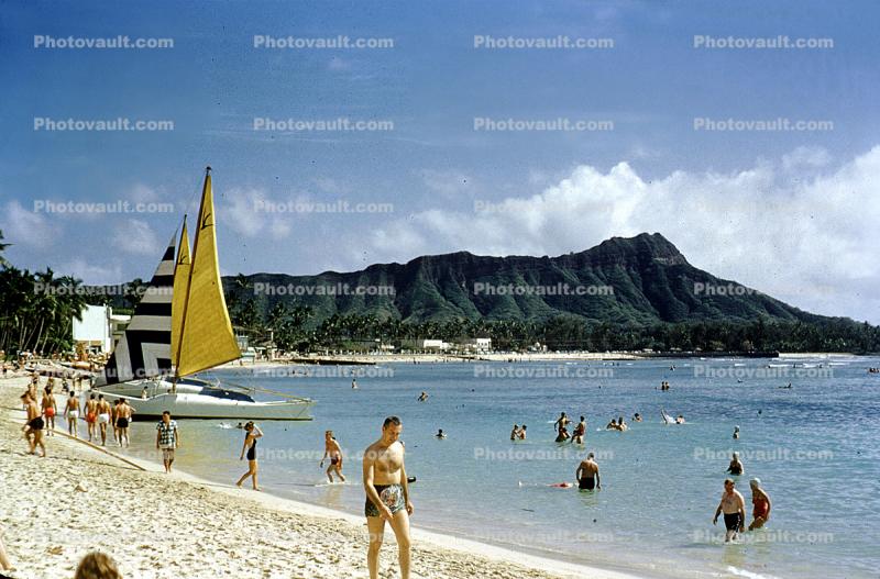 Beach, Sand, Pacific Ocean, Waikiki Beach, 1956, 1950s