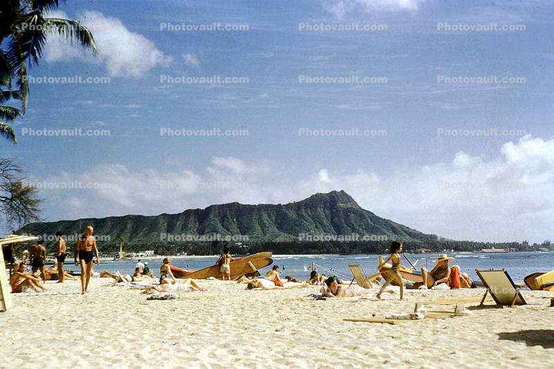 Sand, Pacific Ocean, Waikiki Beach, Honolulu, Hawaii, 1956, 1950s
