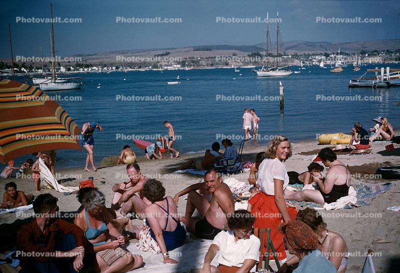 crowds, Beach, Sand, Ocean, Balboa, Newport Beach, 1949, 1940s