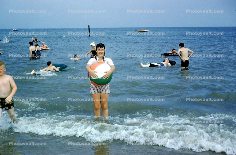Sand, Ocean, Ball, Buckroe Beach, Hampton, Virginia, 1950s