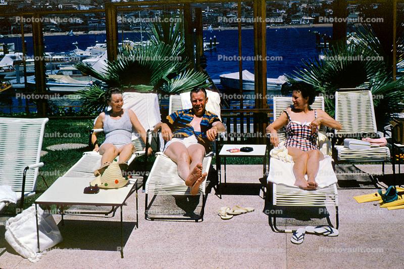Lounge Chairs, Lounging, Man, Woman, Sunny, 1960, 1960s
