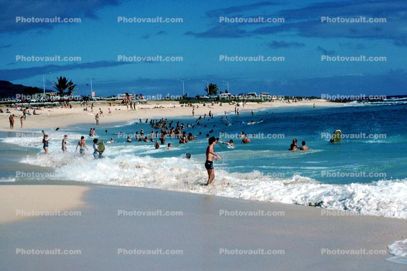 Beach, Sand, Pacific Ocean, Waikiki, Hawaii, 1985, 1980s