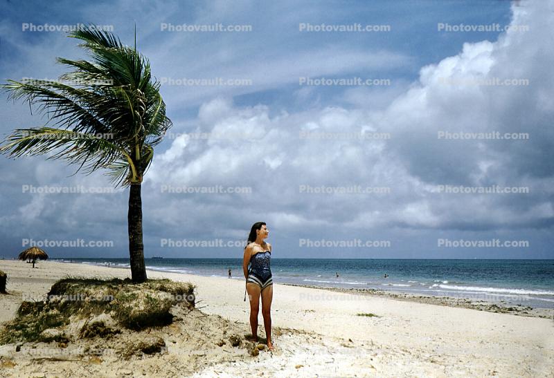 Beach, Sand, Ocean, Windy, Windblown, Recife, Brazil, 1950s
