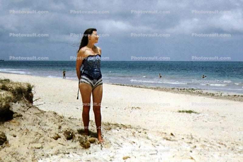 Woman, aio, beach, sand, ocean, beachwear, 1940s