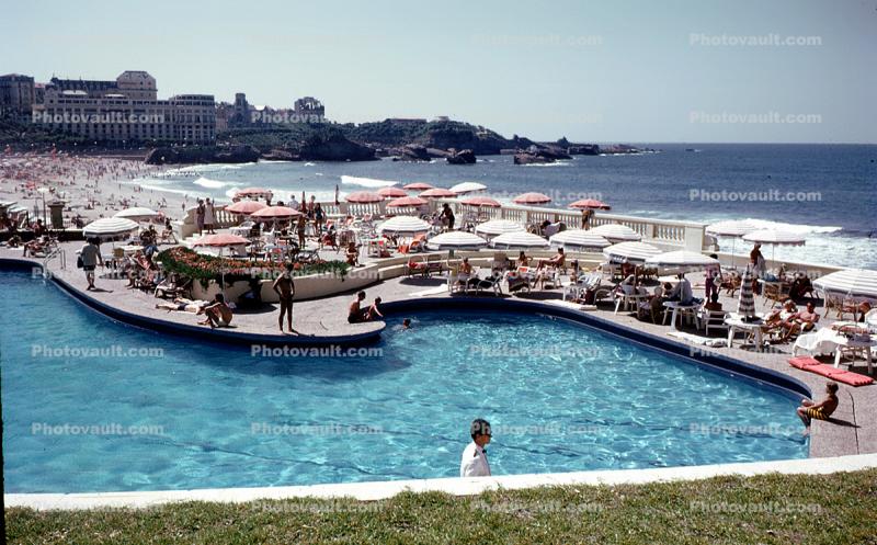 Beach, Sand, Ocean, Pool, Poolside, Biarritz, 1967, 1960s