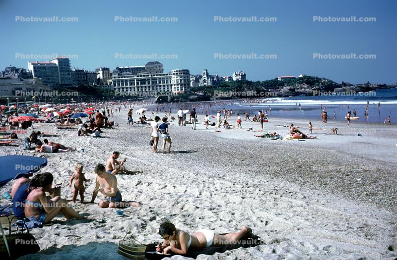Beach, Sand, Ocean, Grande Plage, Biarritz, 1967, 1960s