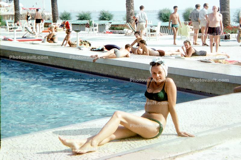 Woman, Pool, Bikini, beachwear, 1950s