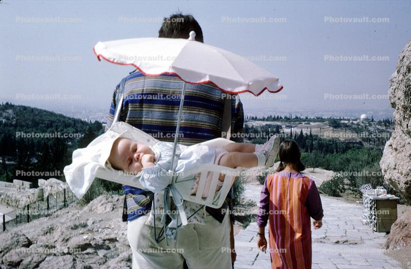 Baby Girl, parasol, umbrella, back, sun, sunny, toddler, 1950s