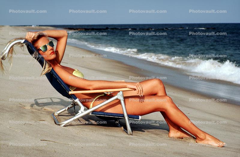 Woman, Lounging, Barefoot, Sun Tanning, Suntan, Beach, Ocean, 1970s