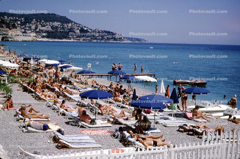 Beach, Tanning, Sun Worshippers, Nice, France, 1960s