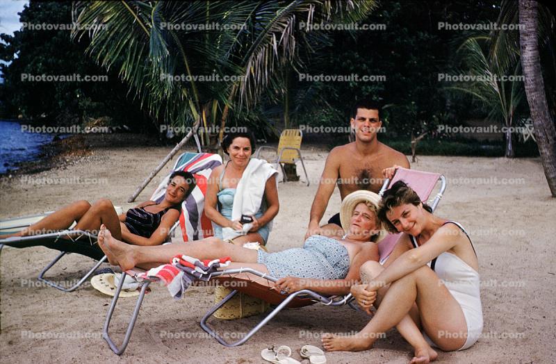 Beach, Sand, Man, Ladies, Swimwear, Saint Croix, 1950s