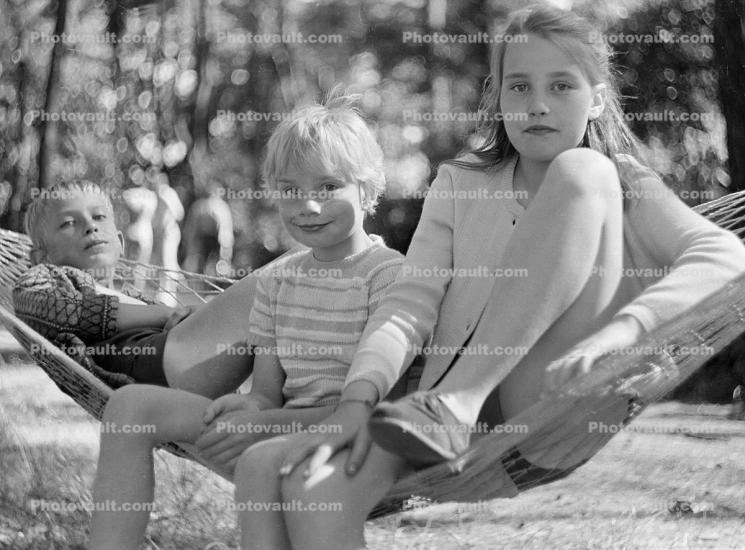 Children, Hammock, Shoes, Sweater, Brother, Sister, 1950s
