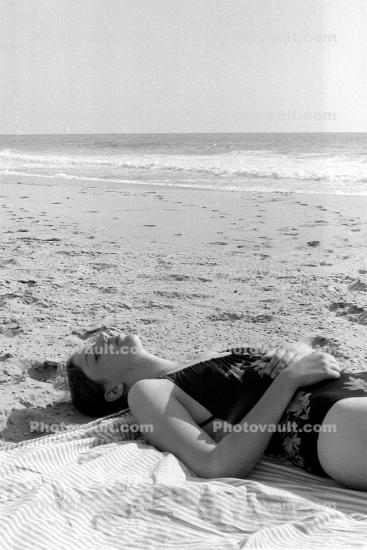 Girl, Beach, Sand, Ocean, 1970s