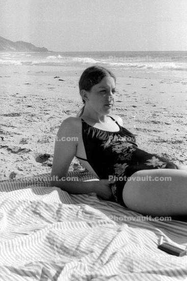 Girl, Beach, Sand, Ocean, 1970s