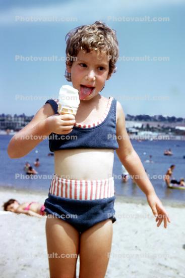 Girl with Ice Cream Cone, beach, 1960s