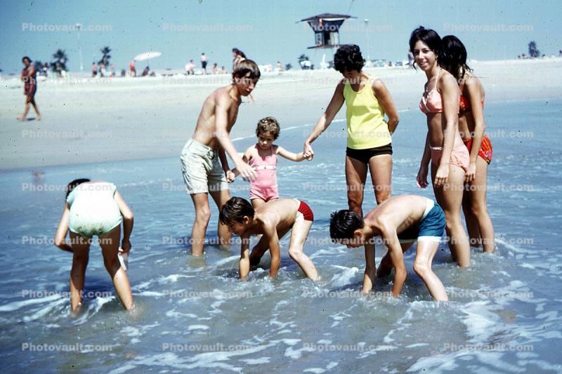 girls, boys, water, fun, sand, beach, 1960s