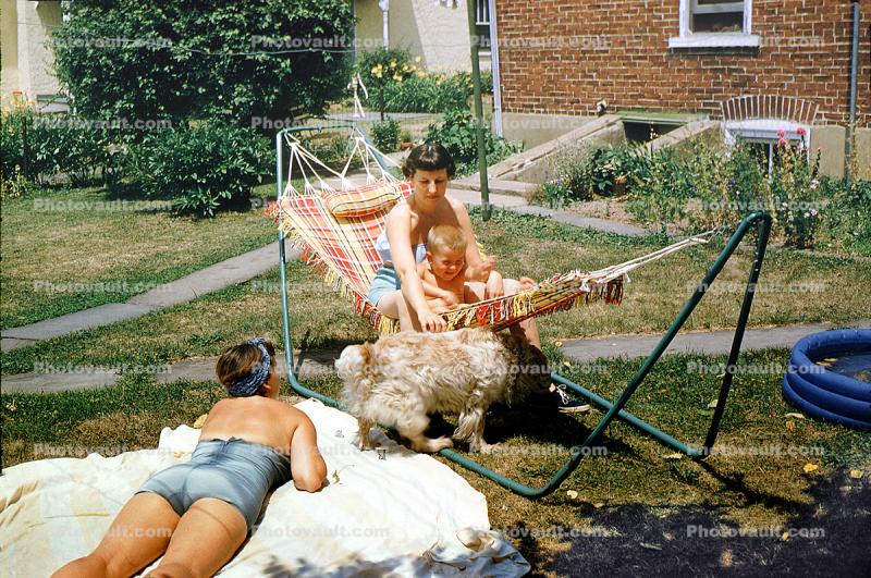 Woman, Son, Hammock, Backyard, 1950s