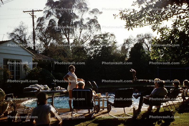 Swimming pool, lounging, water, Poolside, Afternoon, 1950s