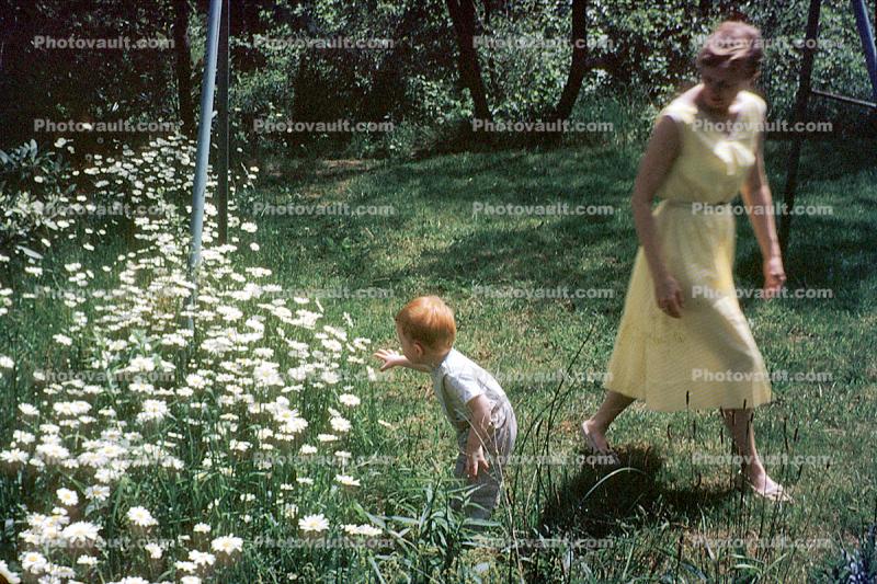 Garden, Backyard, Woman, Son, Boy, Mother, 1950s