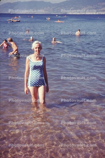 Sunny, Water, Woman, Female, Wading, 1960s