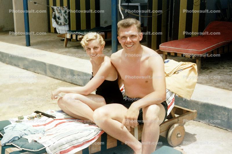 Handsome Couple, 1950s, Crew Cut, Smiles, Legs, Knees