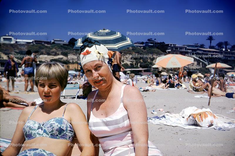 Beach, Sun, Laguna, Mother, Daughter, 1960s