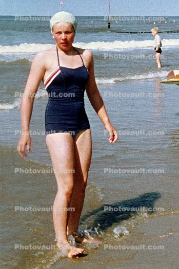 girl, beachwear, swimsuit, aio, 1950s