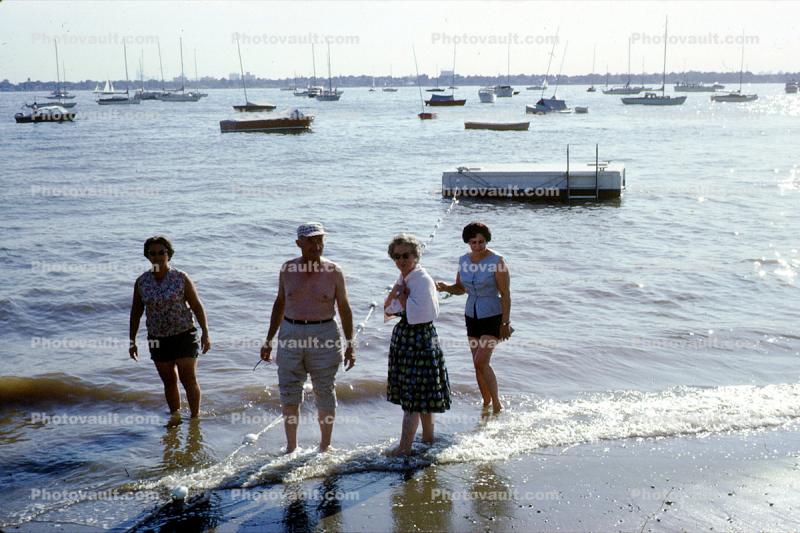 Women, Manl, Shore, Water, Harbor, Wading, 1964, 1960s