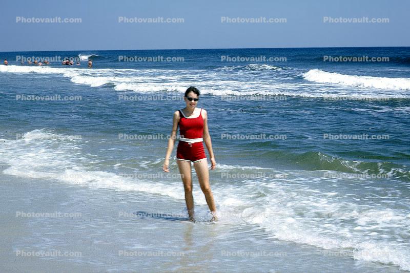 Lady, Woman, Beach, Ocean, Smiles, 1966, 1960s