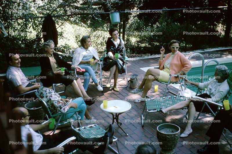 Housewives, Backyard Porch, Poolside, Chairs, Table, Lounge, 1966, 1960s