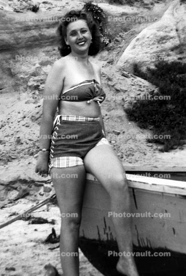 Woman, Smiles, Swimsuit, Bikini, 1940s