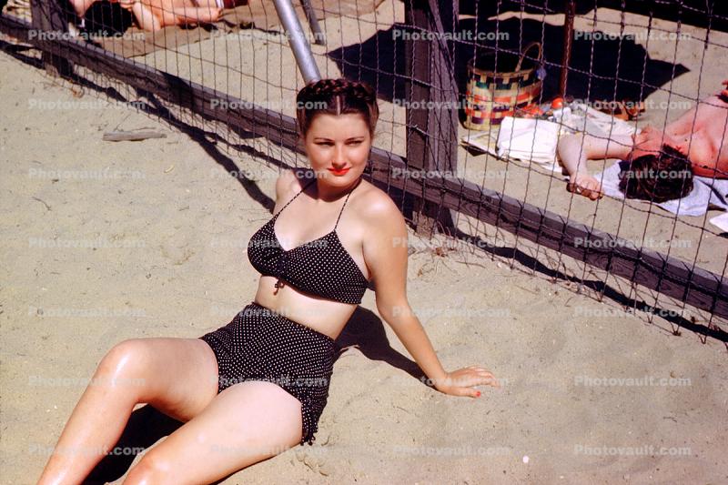 Bikini, Woman, Beach, Sand, 1940s