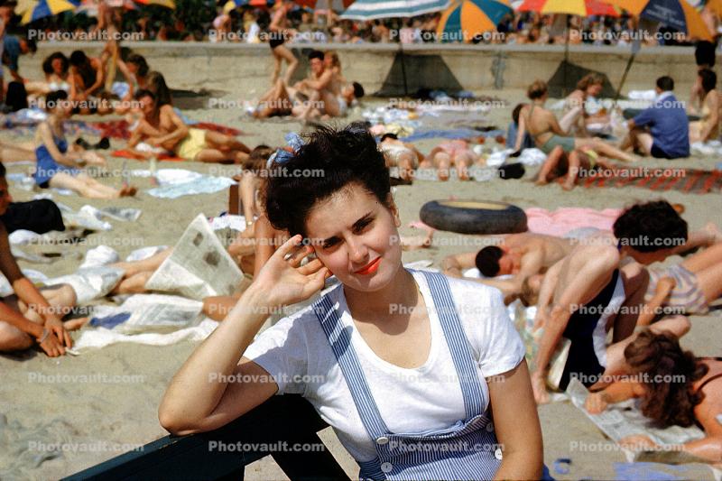 Beach, Crowded, Woman, 1940s