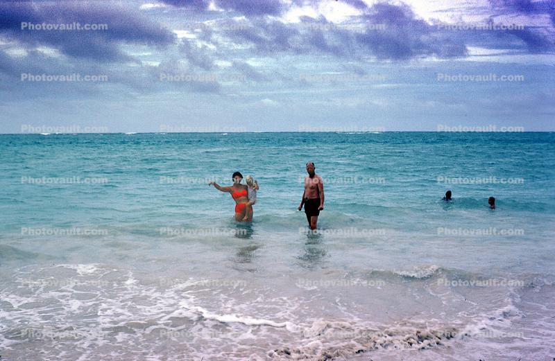 Woman, Man, Father, Mother, Daughter, Ocean, Beach, 1962, 1960s