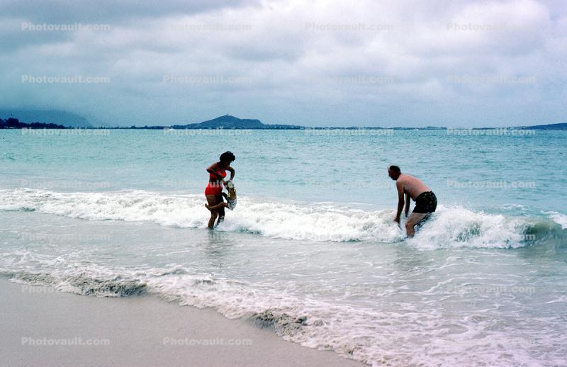 Woman, Man, Father, Mother, Daughter, Ocean, Beach, 1962, 1960s