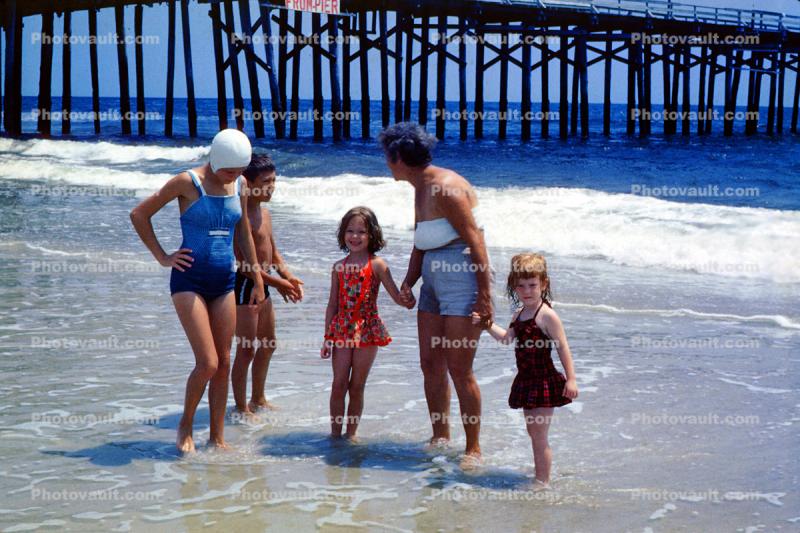 Beach, Sand, Ocean, Girls, Women, Sunny, Woman, Waves, Bathingcap, 1959, 1950s