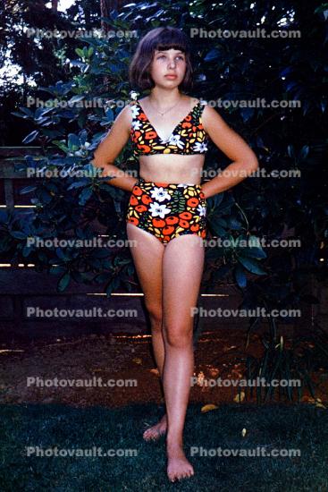 Girl, Flowery Mod Swimsuit, 1968, 1960s
