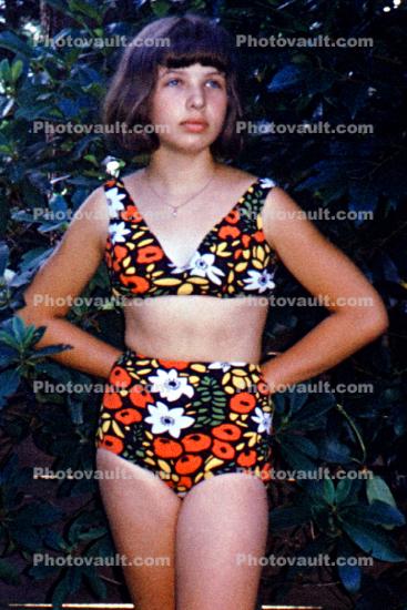 Girl, Flowery Mod Swimsuit, 1968, 1960s
