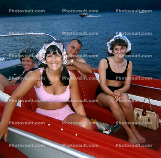 Woman, Boating, Smiles, Bikini, 1960s
