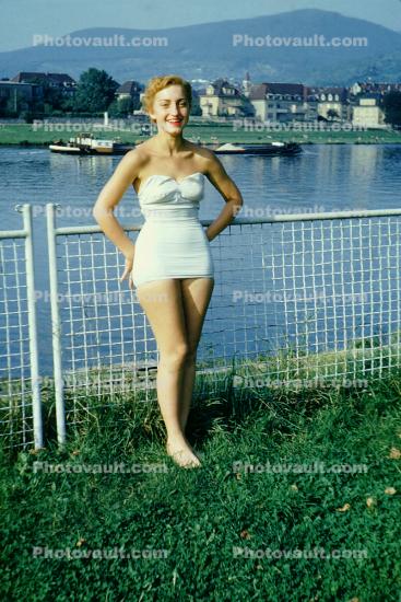 woman, aio, swimsuit, legs, leggy, bathingsuit, onesie, 1940s