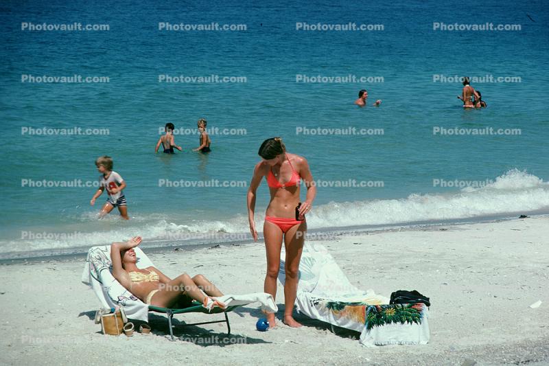 Beach, Ocean, Sand, Woman, Boy, 1976, 1970s