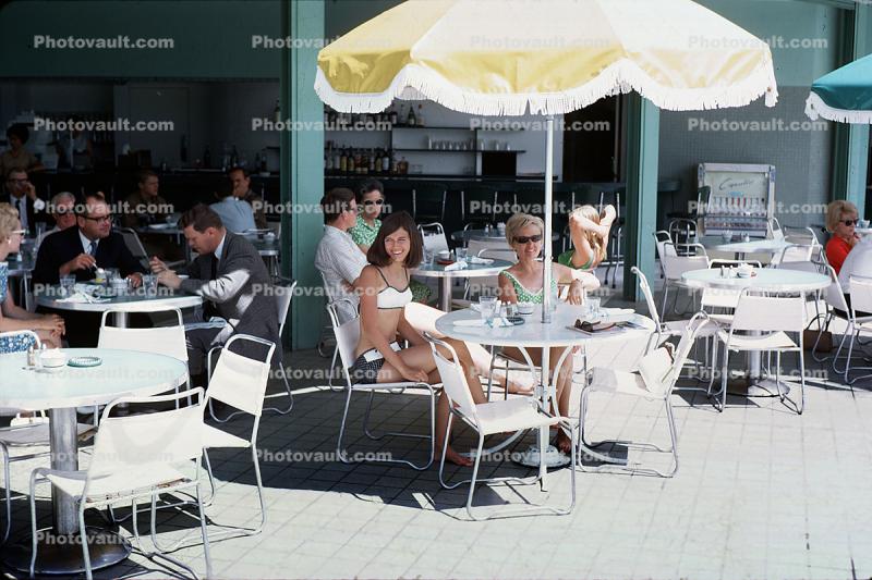 Sidewalk Cafe, Parasol, tables, chairs, 1967, 1960s