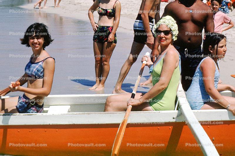 Woman, Outrigger, bathingcap, Paddle, 1966, 1960s