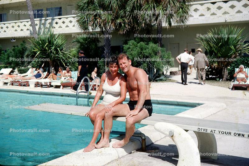 Woman, Man, Diving Board, Gulf Ocean Mile Hotel, Fort Lauderdale