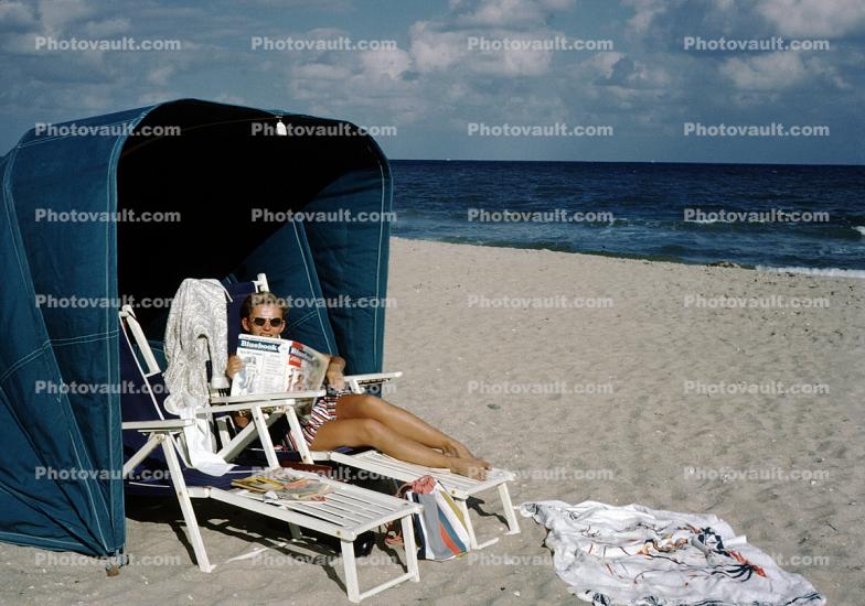 Woman Reading, Lounge Chair, Beach, Sand