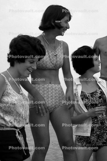 Friends at a Beach Party, Women, Swimsuit, Bikini, 1960s
