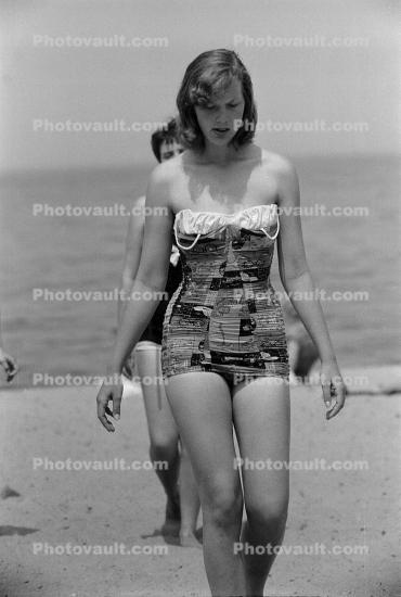 Lady walking on the Beach, 1950s